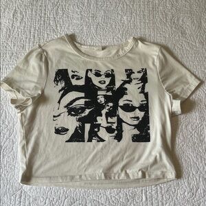 90’s Inspired Print Cream Women's Crop Top